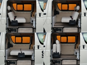ハイエースバン新車アウトレットアウトドア　キャンプ　車中泊　バンライフ　１BOX　ベッド　キャンピングカー